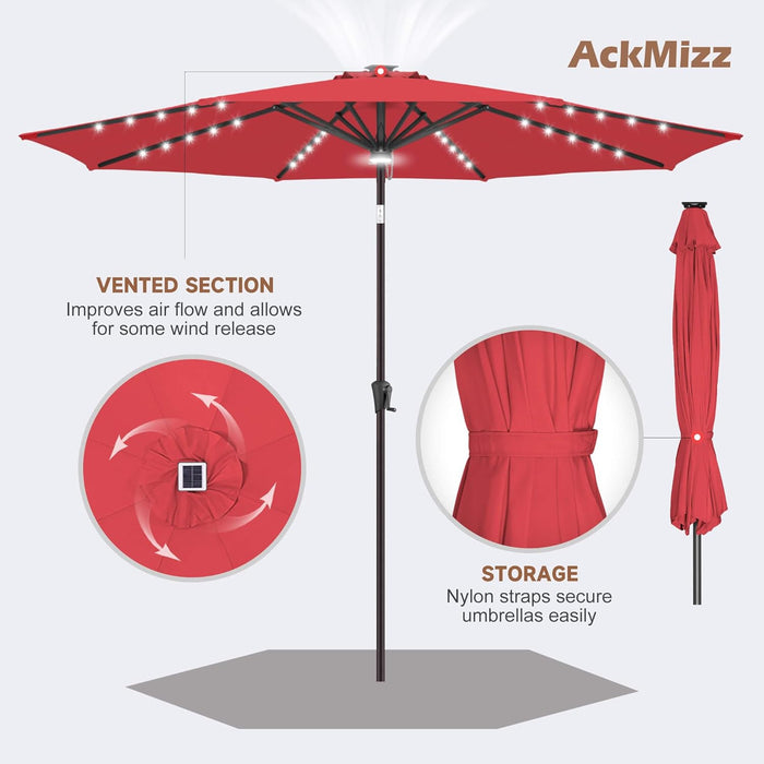 9FT Solar Umbrella Outdoor - Lighted Solar Patio Umbrella with 40 LED Lights Waterproof UV Protection, Table Umbrella with Tilt for Pool, Porch, Garden, Deck, Backyard (Red)