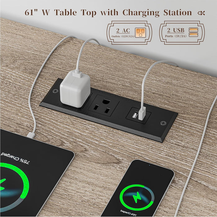 Ash Gray 60.4Inch Computer Desk Multifunctional Storage