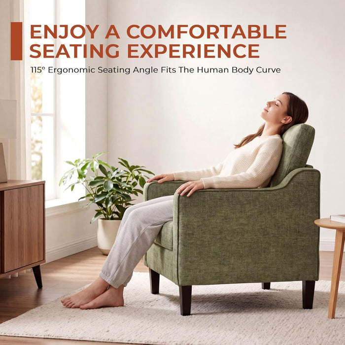 Green Chenille Accent Armchair With Removable Cover