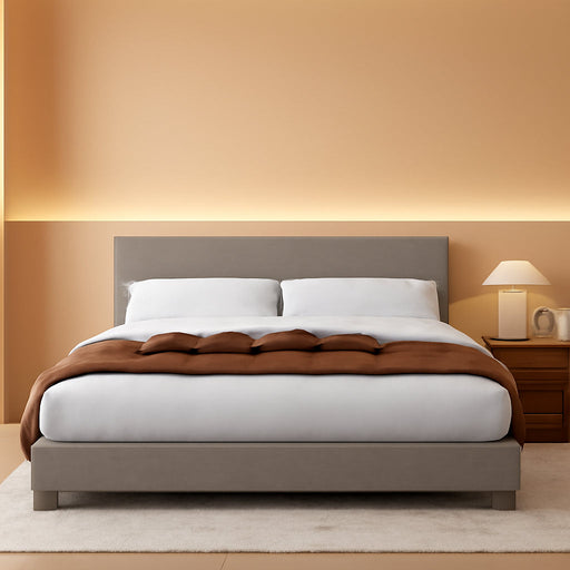 Queen Bed Frame with Upholstered Adjustable Headboard, Platform Bed with Wood Slats, Heavy Duty Mattress Foundation, No Box Spring Needed, Easy Assembly, Light Grey