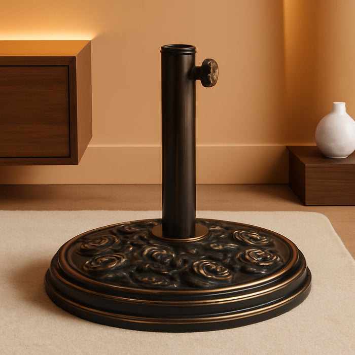 18 Inch Cast Stone W/Resin Shell Patio Umbrella Base, Bronze