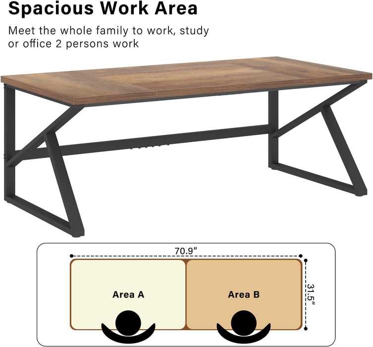 Rustic Large Home Office Desk, Modern Wood Computer Desk for Two Person