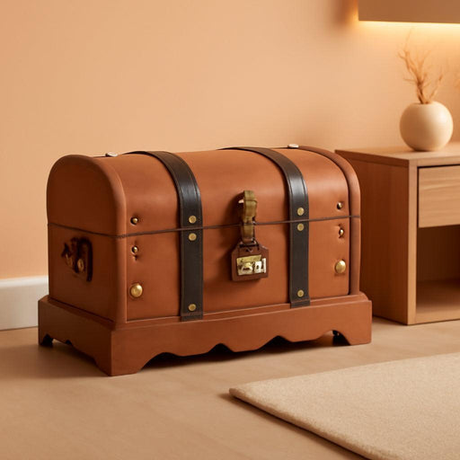 Brown Vintage Handcrafted Treasure Chest With Lock