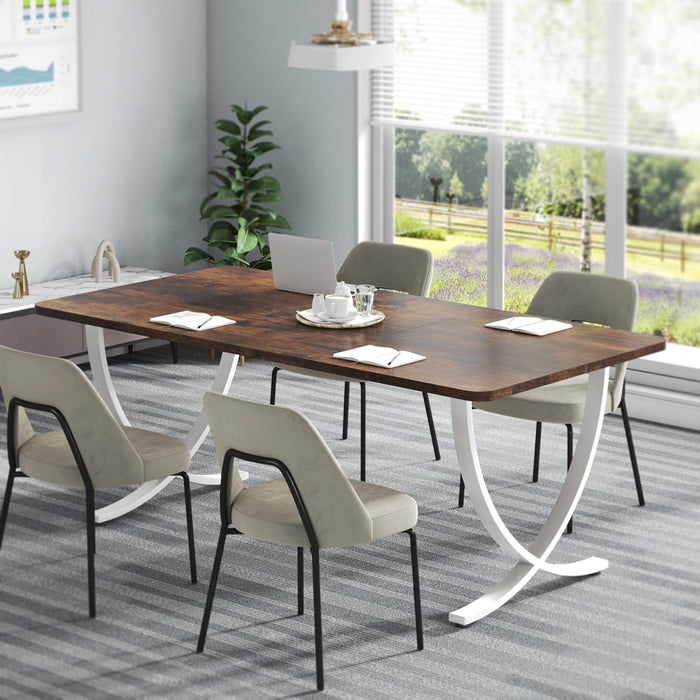 Executive Desk, 63” W X 31.5” D Large Office Desk, Modern Computer Desk Conference Table Meeting Room Table, Business Furniture for Home Office, White and Walnut