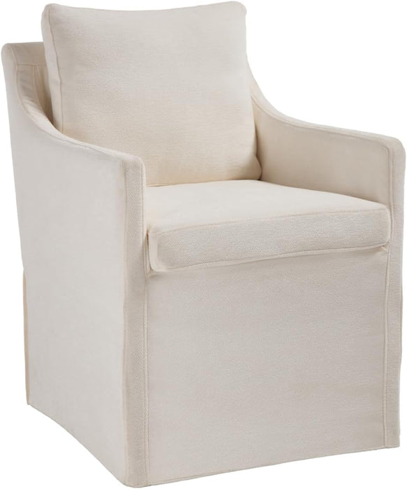 Farmhouse Upholstered Dining Chair, Modern Kitchen& Dining Room Chairs with Arms, Beige Accent Chair for Living Room, Comfy Single Sofa for Bedroom Reading Waiting Kitchen Room, Chenille