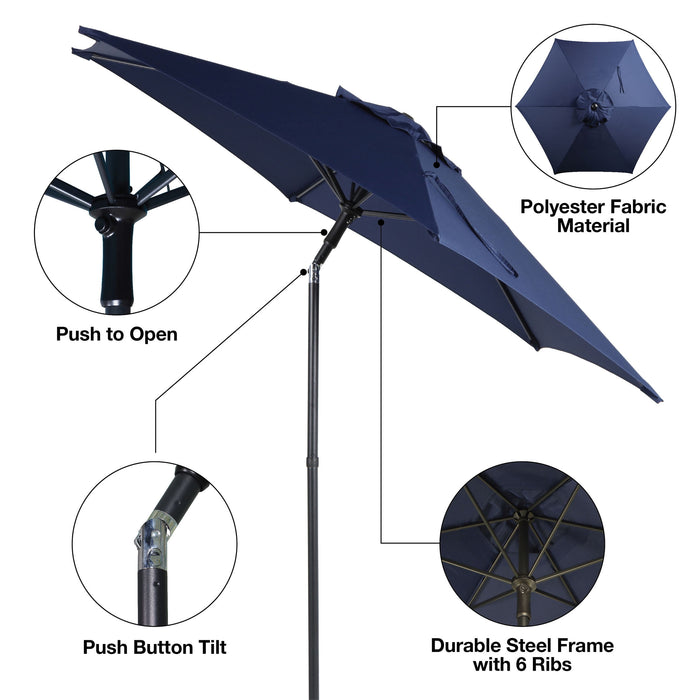 7.5Ft Navy round Outdoor Tilting Market Patio Umbrella with Push-Up Function