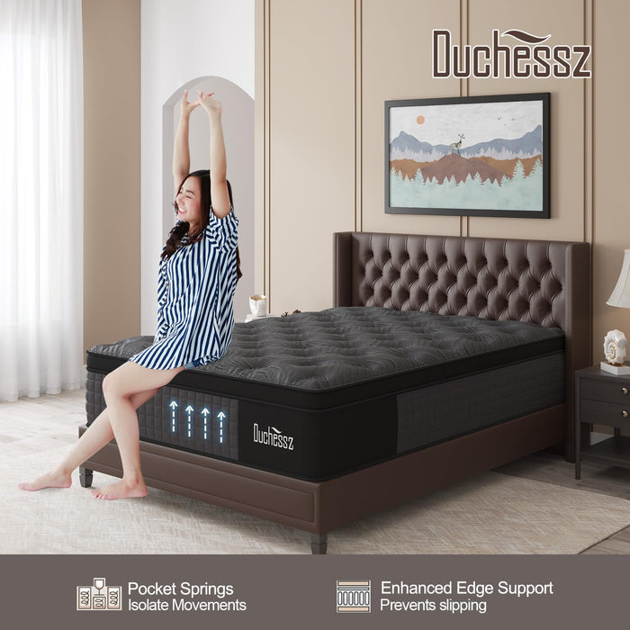 Queen Mattress, 12 Inch Hybrid Mattresses Black with Gel Memory Foam and Individually Pocket Innerspring Medium Firm for Motion Isolation, Edge Support, 100 Night Trial