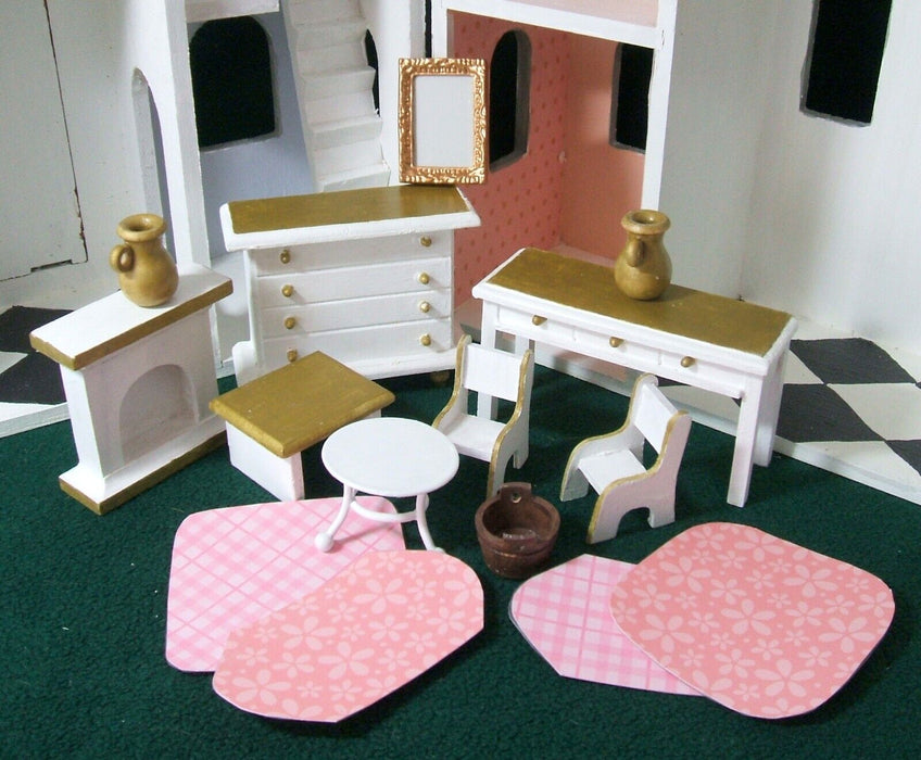 Wooden Castle Playhouse 13" X 13" X9" (13" X26' X4.5") with Handle and Furniture