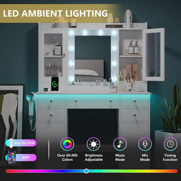 White Makeup Vanity Desk With AmbientIllumination LED