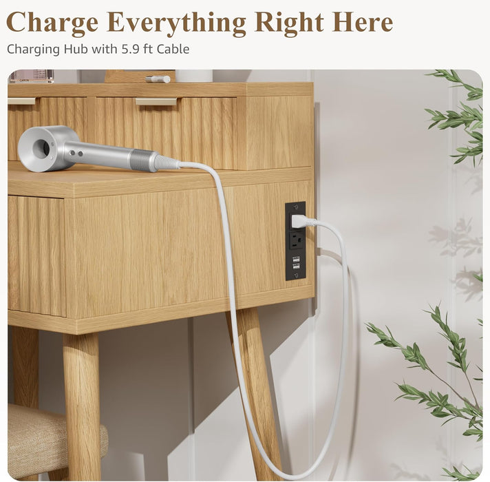 Compact Vanity Desk With Hollywood Mirror Lighting