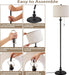 Black Floor Lamp, 60" Standing Lamp with Fabric Lampshade