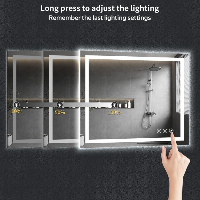 50"X40" LED Bathroom Mirror with Lights, Anti-Fog, Backlit+Frontlit