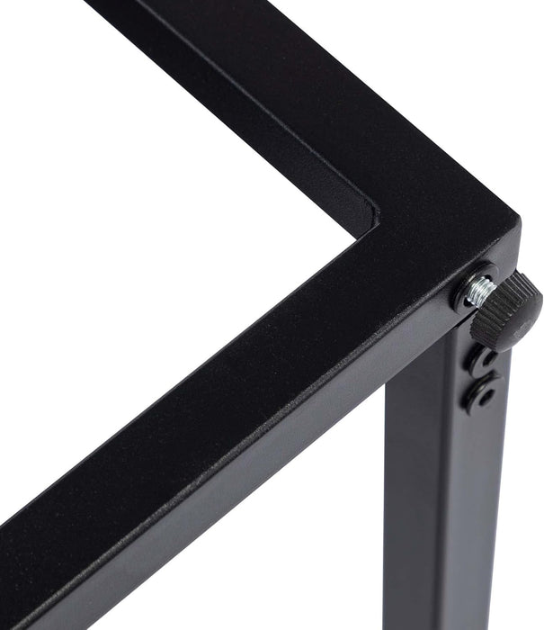 Square Ottoman Coffee Table, Faux Leather Ottoman Foot Rest Upholstered Button Tufted Ottoman for Living Room with Metal Frame, Yellowish Brown & Black Base