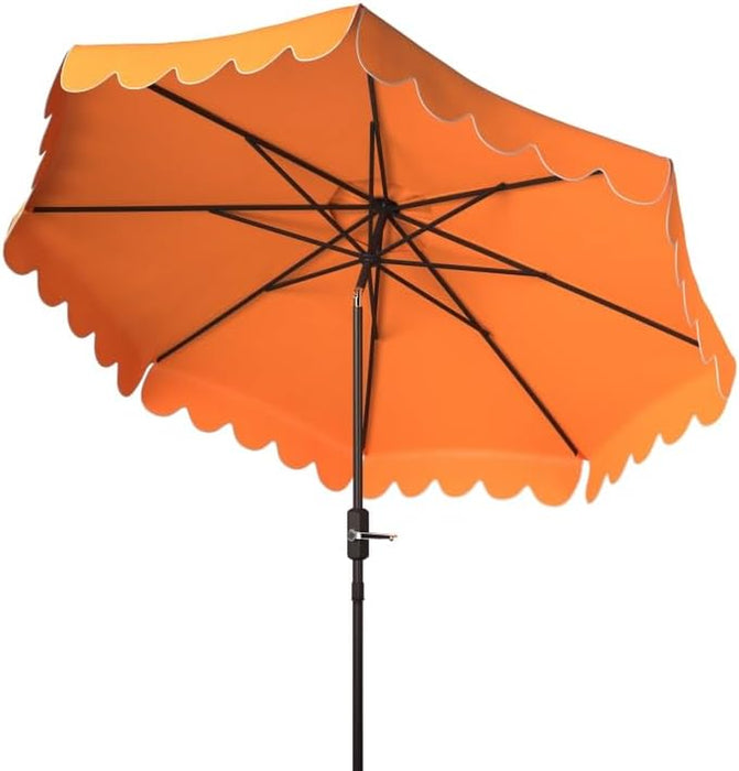 Safavieh PAT8010A Collection Venice Navy and White Single Scallop 9Ft Crank Outdoor Push Button Tilt Umbrella