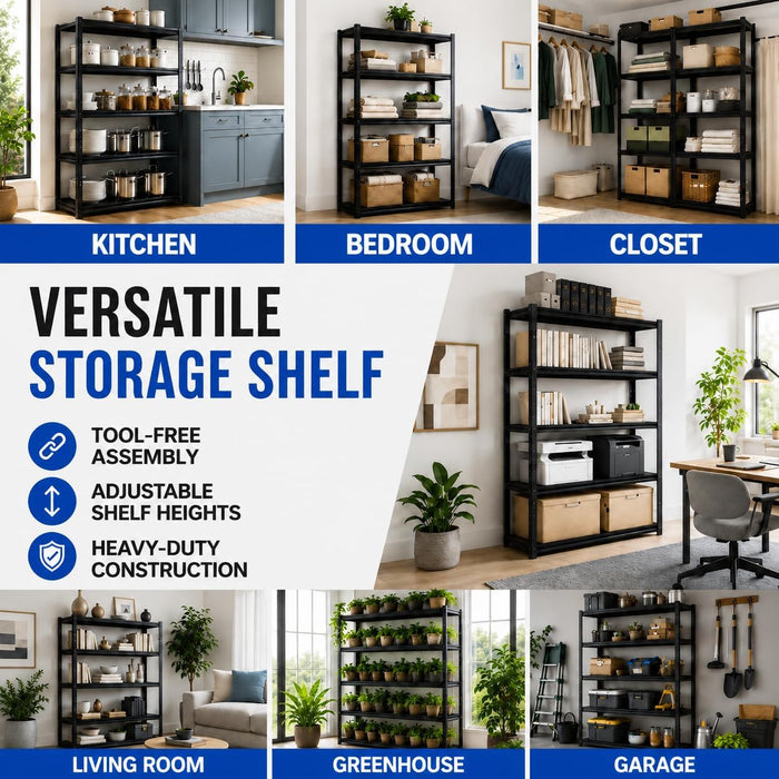 Metal Bookshelf, 5-Tier Adjustable Industrial Bookcase with Anti-Tip Kit | 2500LBS Boltless Steel Storage Shelves for Living Room, Bedroom & Home Office, 36"W X 16"D X 72"H