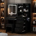 Black Makeup Vanity Set Dressing Table with Sliding LED Lighted Mirror Power Strip and Hair Dryer Holder, Drawers, Stool