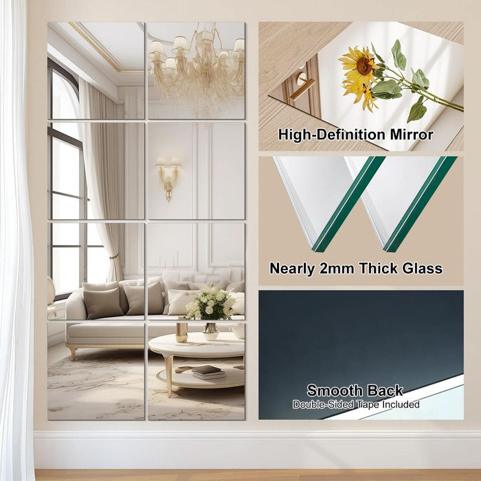 Home Gym Mirror Tiles 11'' X 11'' X 8PCS Full Body Mirror Full Length & Wall Mounted Mirrors Decorative for Home Gym, Door, Bedroom & Bathroom
