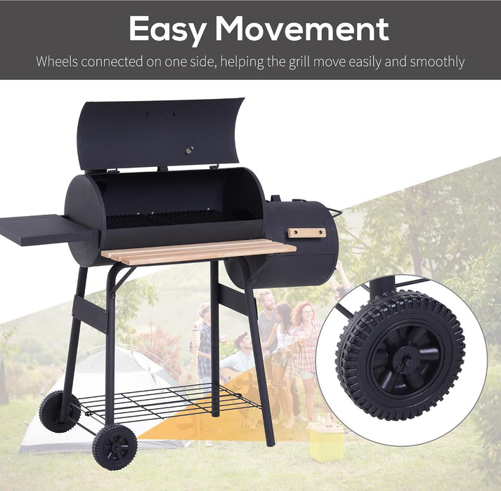 48" Steel Portable Charcoal Grill with Offset Smoker,Stainless Steel Barbecue Grill with Wheels for Patio BBQ Cooking, Camping