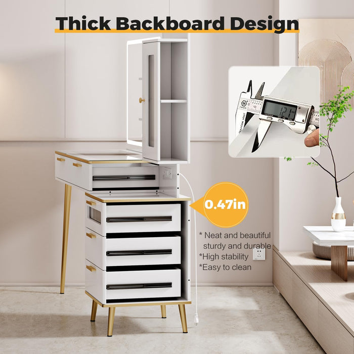 Vanity Desk with 29.53" HD Lighted Mirror, 47.24" Big Modern Vanity Desk with Mirror and Lights, Makeup Vanity with 5 Drawers and Storage Shelves and Charging Station, White