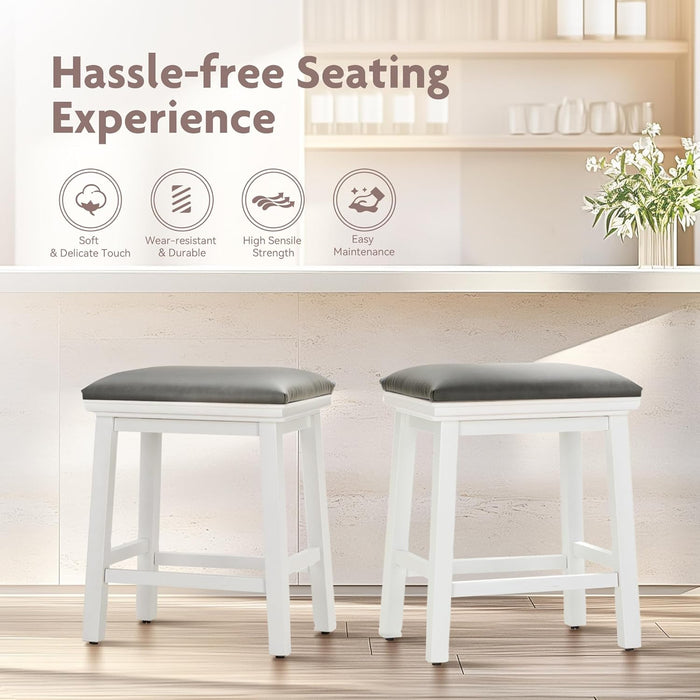 24 Inch Counter Height Bar Stools Set of 2, Modern Design, Upgraded Faux Leather Upholstery, Sturdy Wood Legs - Ideal for Kitchen Islands, Black