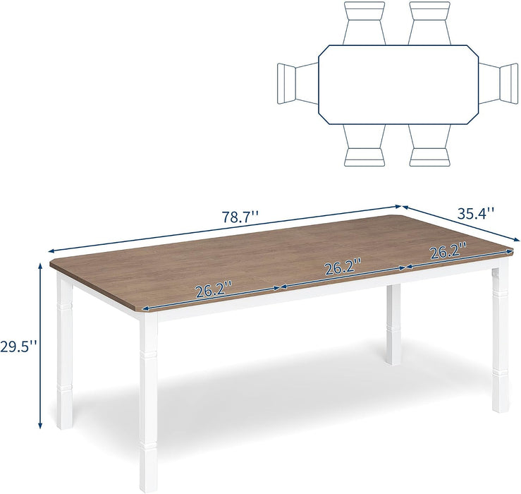 Large Dining Table for 6-8 People, 79" Wooden Kitchen Table | Kitchen Table with Sturdy Metal Frame, Dining Room Table for Dining Room, Kitchen, White Leg & Natural