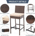 Set of 4 Outdoor Rattan Bar Stools with Cushions – Armless Wicker Barstools for Patio, Poolside, Deck & Backyard, Weather-Resistant Furniture(Brown)