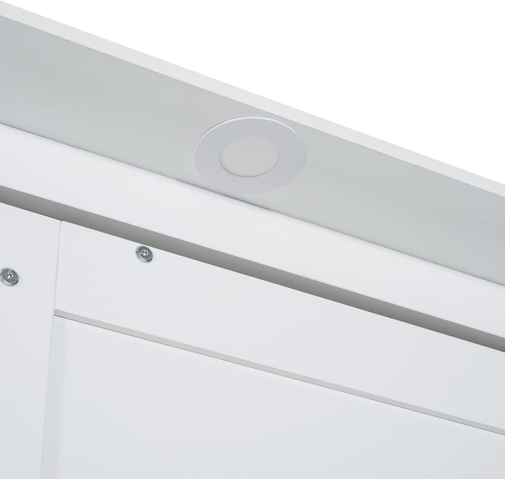 Murphy Bed Queen Size Wall Chest with Sofa and Dual Piston Metal Folding Mechanism Designed,Wood Hideaway Cabinet Platform Bedframe W/Leg,For Small Room,Dorms,White