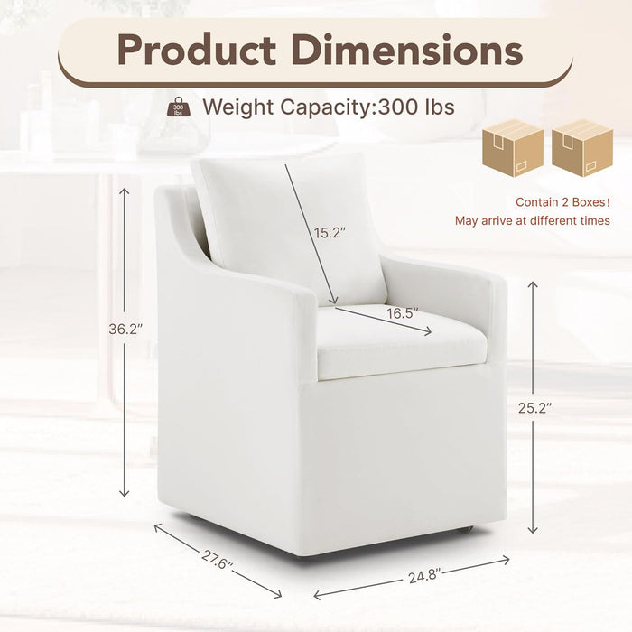 Upholstered Dining Chairs Set of 2, Modern Dining Room Chairs with Casters & Washable Cover, Rolling Accent Chair with Hidden Storage for Kitchen, Farmhouse, Living Room, White, 2 Box