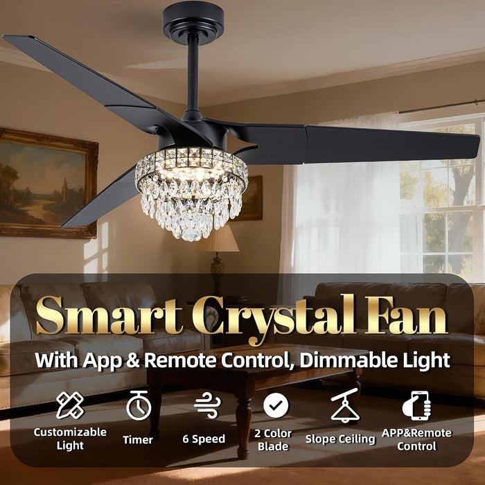 Premium Black Crystal Chandelier Ceiling Fan Remote