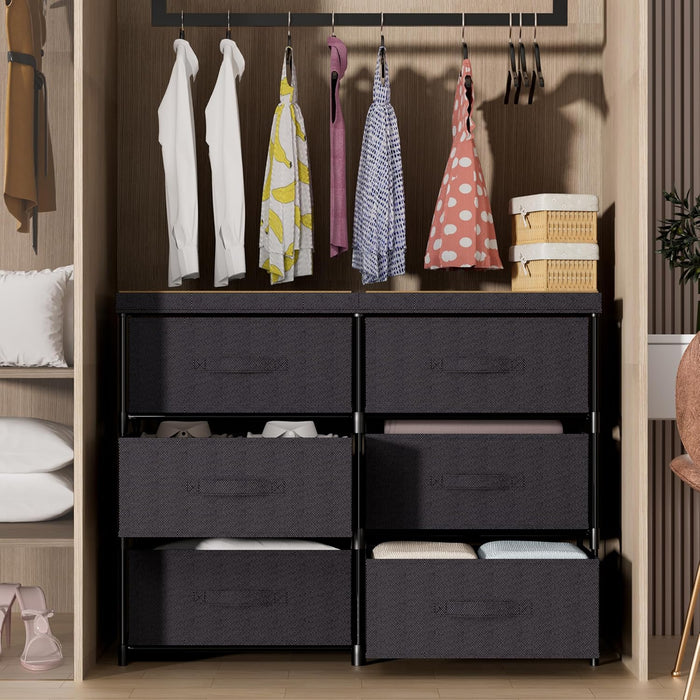 Dresser with 6 Fabric Drawer Stand Desktop Sturdy Metal Plastic Support Tube Cube Storage Cabinet for Bedroom Organization Dorm Front Hall Entryway