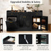 55" Farmhouse Buffet Cabinet, Large Credenza W/Hidden Tilt Out Trash Can, 2 Glass Doors, 2 Drawers & Adjustable Shelves, Modern Sideboard Coffee Bar Cabinet for Kitchen (Black)