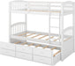 Harper&Bright Designs Twin over Twin Bunk Bed with Safety Rail, Ladder, White Twin Trundle Bed with 3 Drawers for Kids, Teens Bedroom, Guest Room Furniture