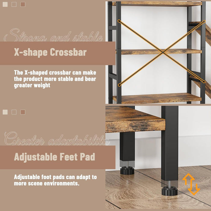 70X70" Triple 5 Tier Book Shelf, Large Wooden Bookcase with 17 Open Display Shelf, Modern Tree Bookshelf Metal Frame Tall Book Case Furniture for Living Room Bedroom Home Office Rustic Brown