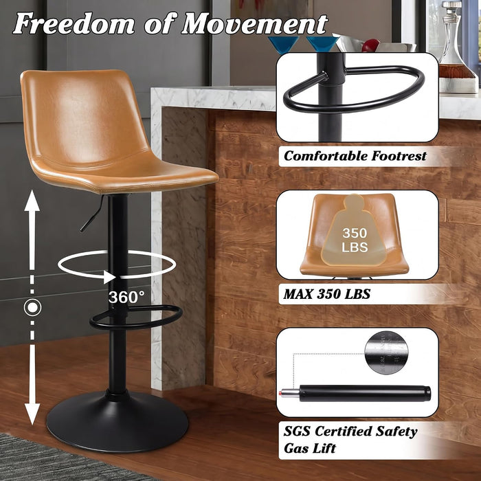 Adjustable Bar Stools Set of 4, Modern Faux Leather Swivel Barstools