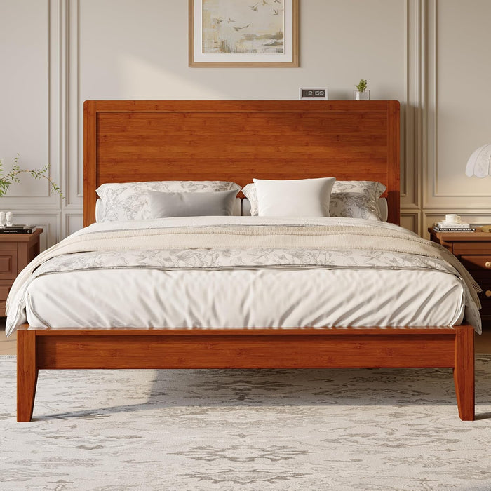 Full Size Bamboo Bed Frame, Japanese Joinery, Warm Brown