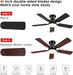 Ceiling Fans with Lights- 46" RGB Low Profile Indoor Ceiling Fan with Light and Remote/App Control, Flush Mount, LED Dimmable DC Reversible Modern Ceiling Fan for Bedroom（Black