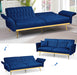 2 Pieces Velvet Futon Sofa Set with Adjustable Backrests and Armrests, 70” Convertible Sofa Bed & Tufted Accent Chair with Ottoman for Living Room, Blue