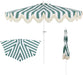 Beverly 9 Ft. Coastal Green and White Striped Half Patio Umbrella with Scalloped Fringe, Crank Lift, and Manual Tilt for Balcony, White Pole UMB1201L
