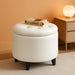 Designs4Comfort round Storage Ottoman 19.75" - Versatile Contemporary Foot Stool for Living Room, Office, Ivory Faux Leather