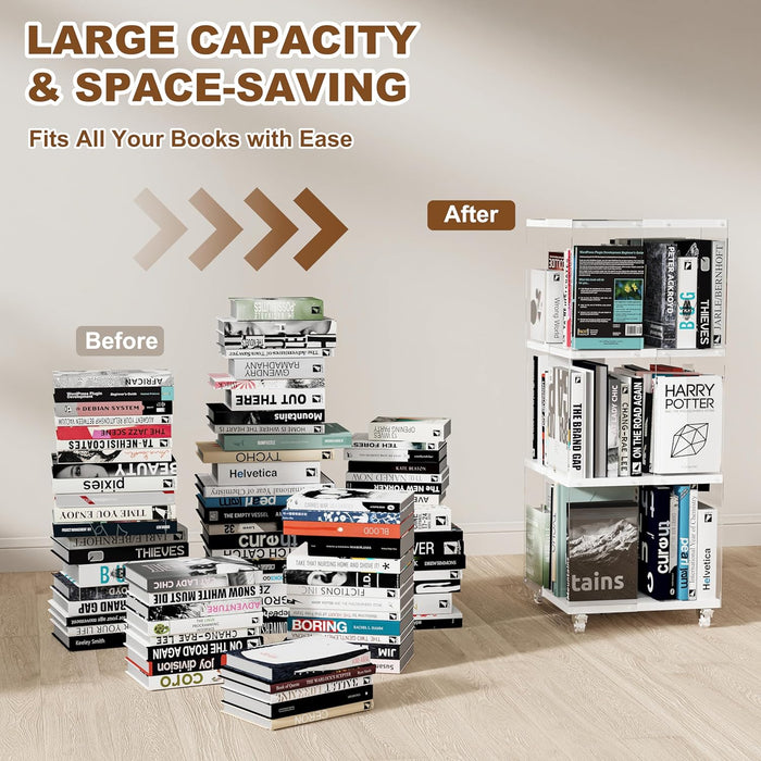 Three Tier Rotating Bookshelf With Illuminated LED