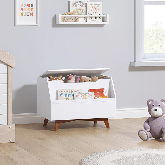 White SolidWood Toy Chest With BookStorageSolution