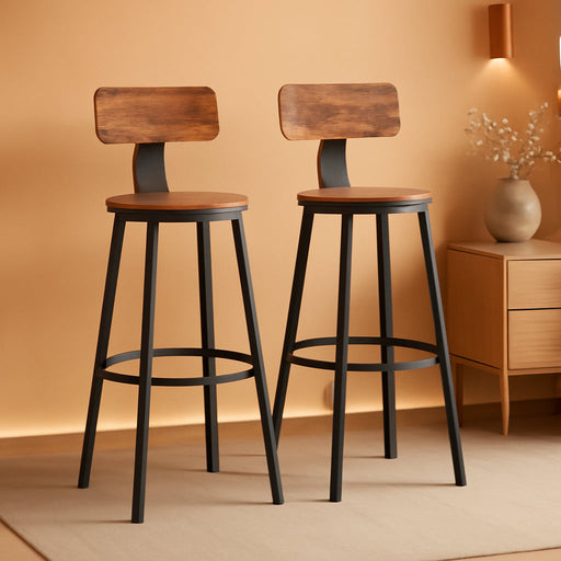 Bar Stools Set of 2, Bar Height Barstools with Back, 28.7 Inches Counter Stools Bar Chairs with Backrest, Steel Frame, Easy Assembly, Bar Stools for Dining Kitchen Bar, Rustic Brown and Black