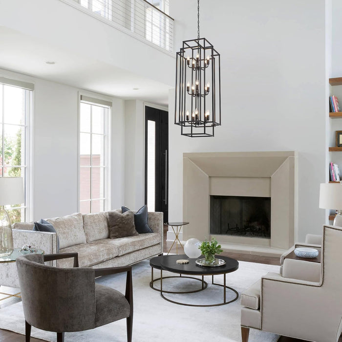 Black Lantern Chandelier For High Ceiling Lighting