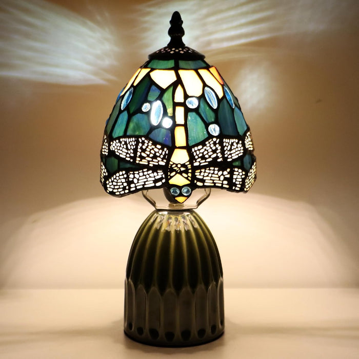 Stained Glass Mushroom Table Lamp 12.5 Inch -Yellow Dragonfly Style