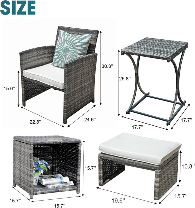 6 Pieces Patio Furniture Set W/Chairs and Ottomans, White