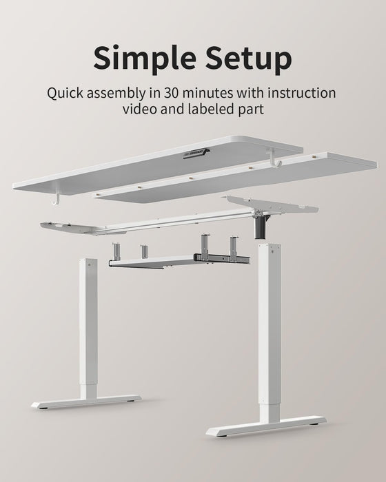 Standing Desk with Keyboard Tray, 48 X 24 Inch Adjustable Height Sit Stand Desk with Memory Presets for Home Office, Ergonomic Computer Workstation, White