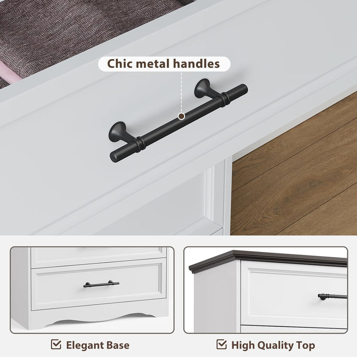 White 6 Drawers Dresser for Bedroom, 44" Tall Modern Dresser & Chest of Drawers with Brushed Metal Handle, Wood Closet Organizers and Storage Cabinet for Bedroom, Living Room