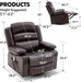 Rocker Recliner Chair with Heat and Massage, 360° Swivel Recliner Chairs for Adults, Oversized Recliner Single Sofa Seat with Cup Holders, Lazy Boy Recliner Single Sofa Seat, Darkbrown