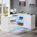 White L-Shaped Computer Desk with 3 Drawers, 55-Inch Modern Gloss Corner Home Office Executive Desk with LED Lights and 2 Storage Shelves for Work Study Writing