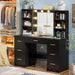 Black Vanity Desk with Mirror and Lights, 3 Lighting Modes Brightness Adjustable, Makeup Vanity Table with 7 Drawers, 6 Shelves and Power Outlet, Girls Vanity, Dressing Table for Bedroom
